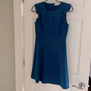 LOFT Size O Dark Teal dress. Ruffle capped sleeves & side seam pockets.